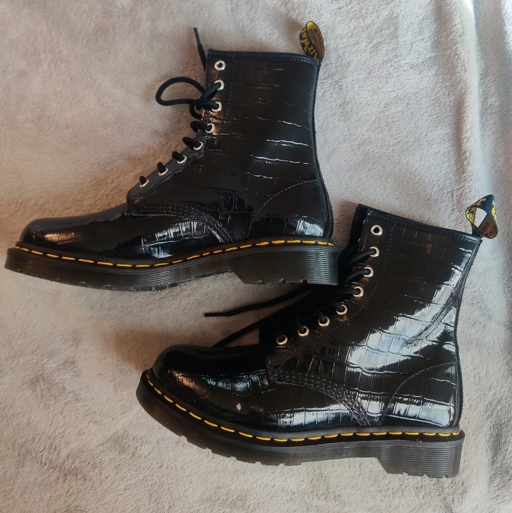 Black croc print Dr Martens